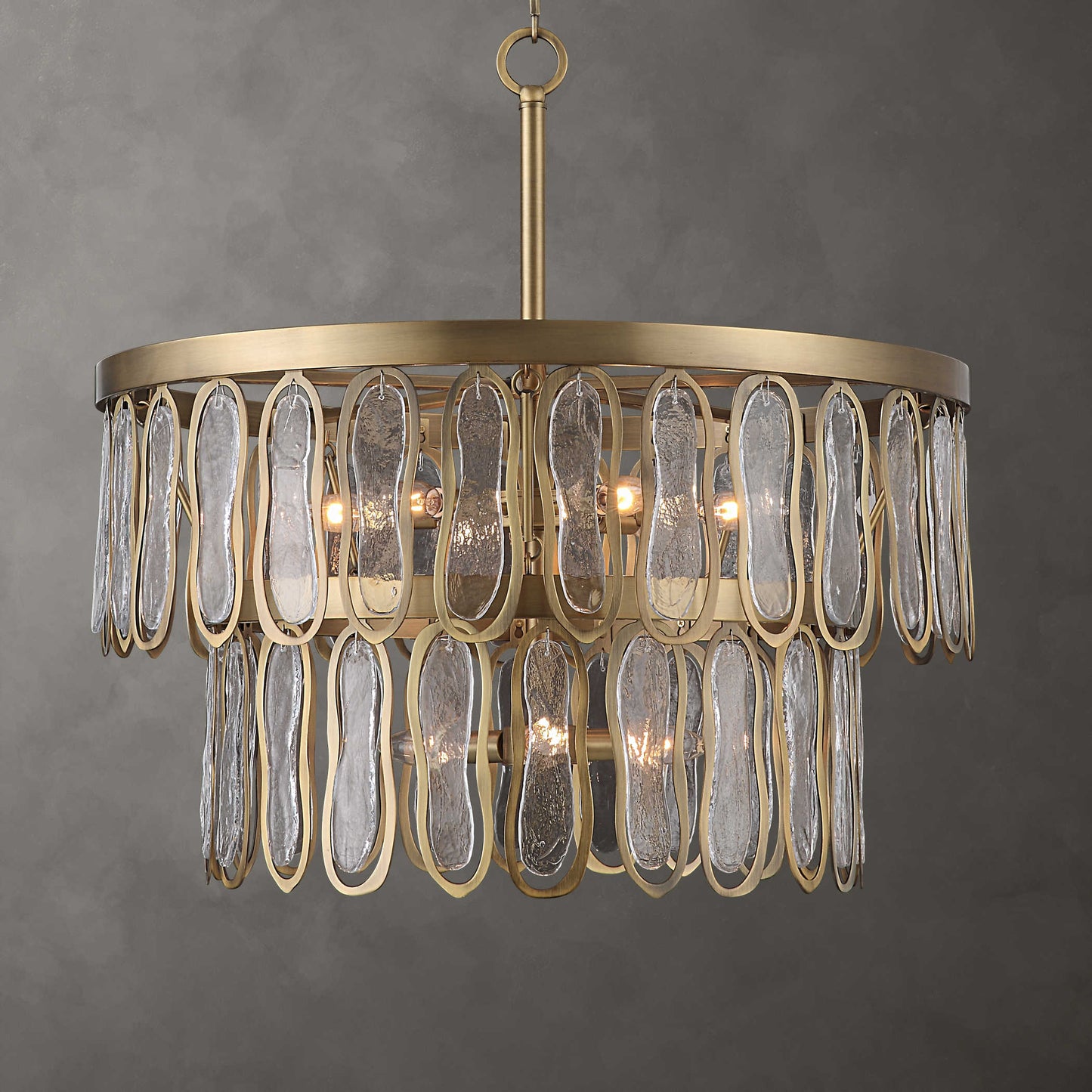 Antique Brass Tiered Seeded Glass Chandelier