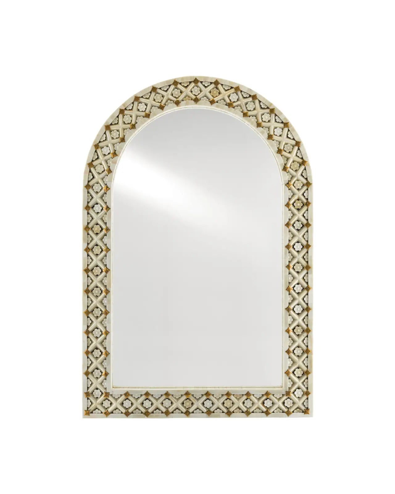 Arched Bone & Brass Mirror