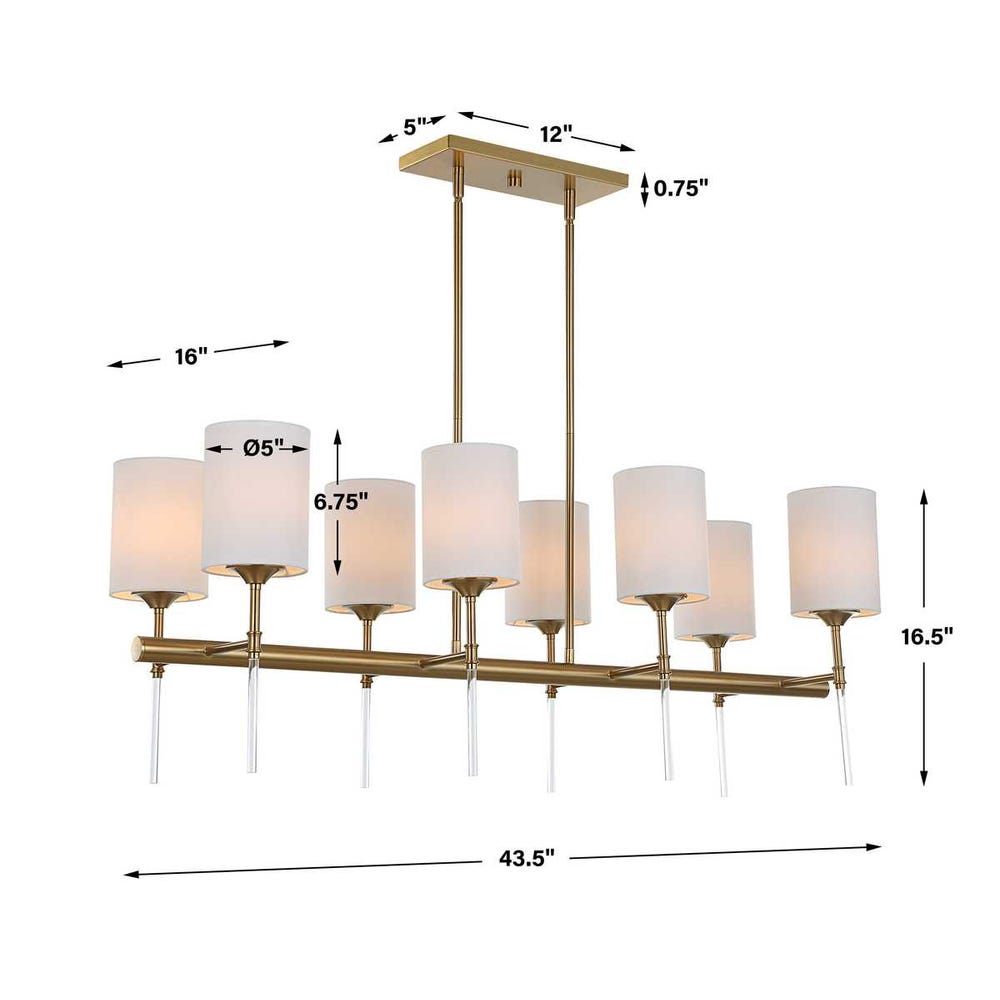 Awyr 8‑Light Linear Chandelier – Warm Brass Elegance
