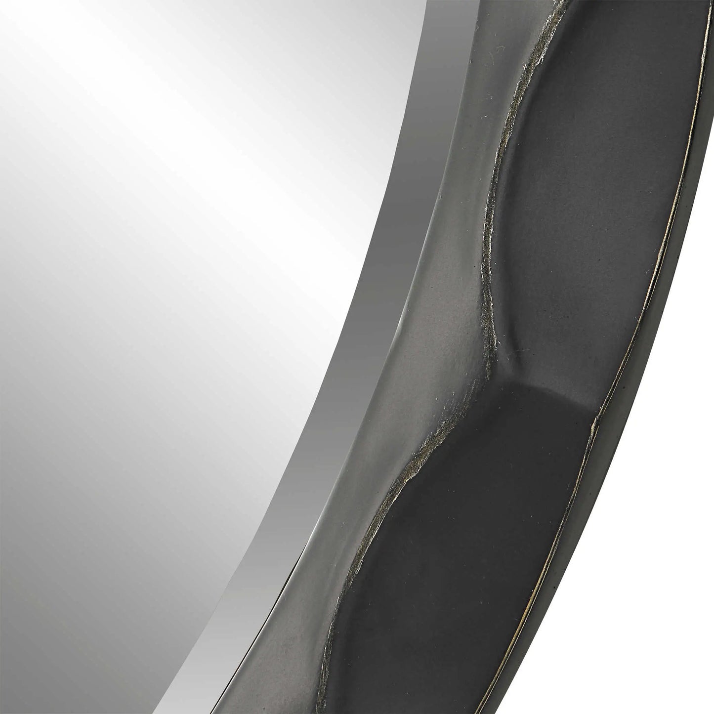 Black Scalloped Edged Round Mirror