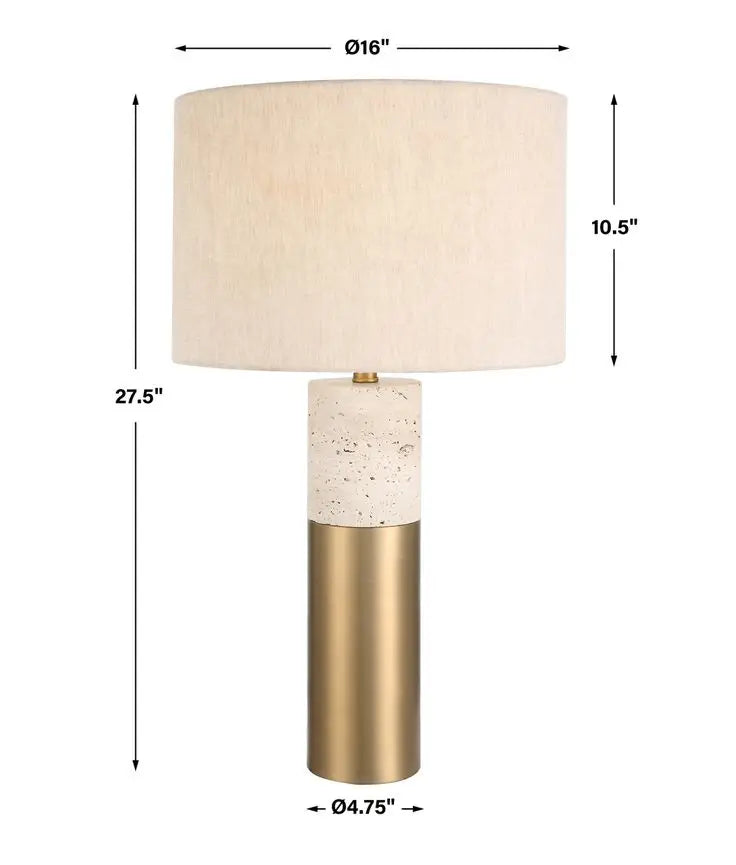 Brass & Travertine Table Lamp