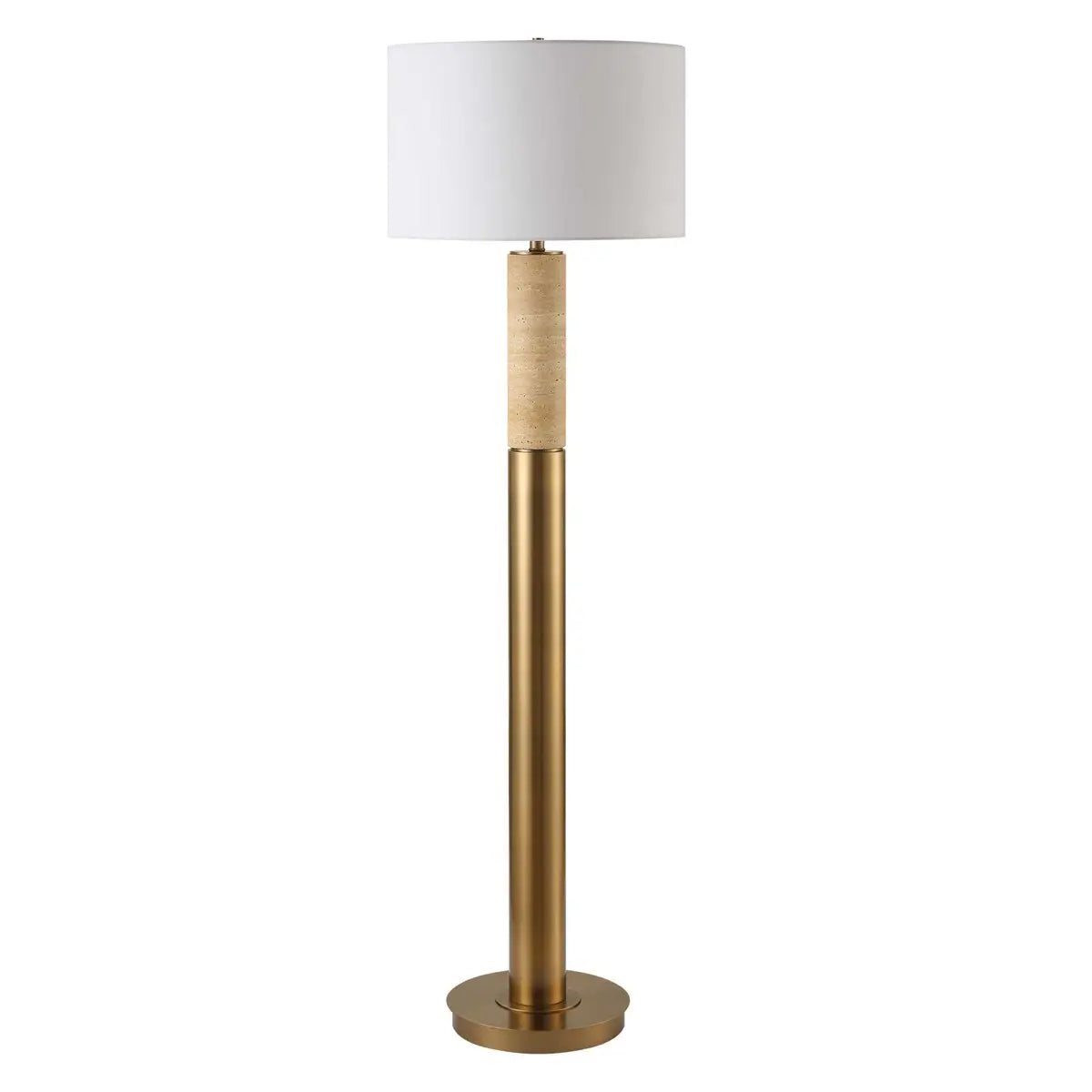 Brass & Travertine Floor Lamp