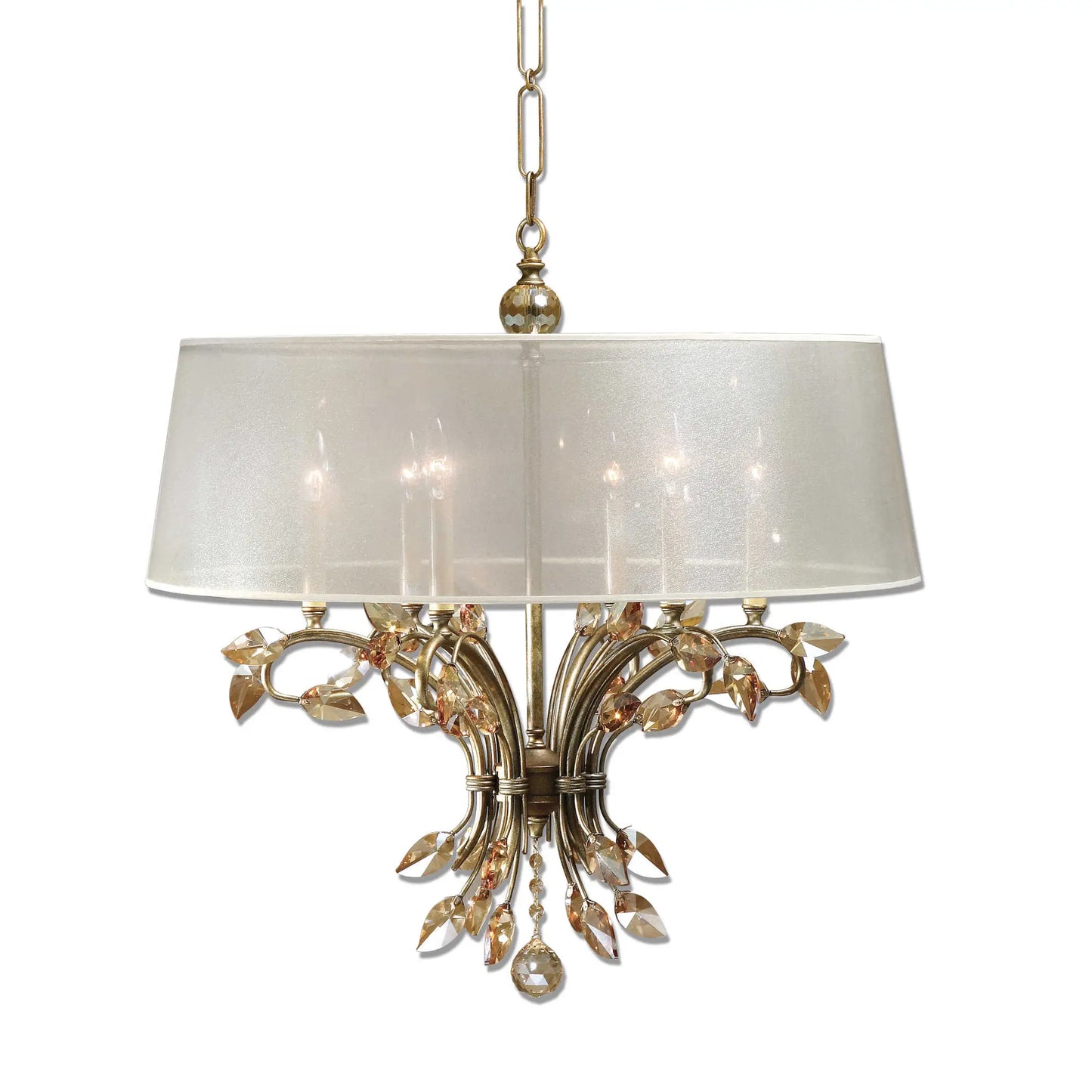 Burnished Gold Crystal Leaf Chandelier