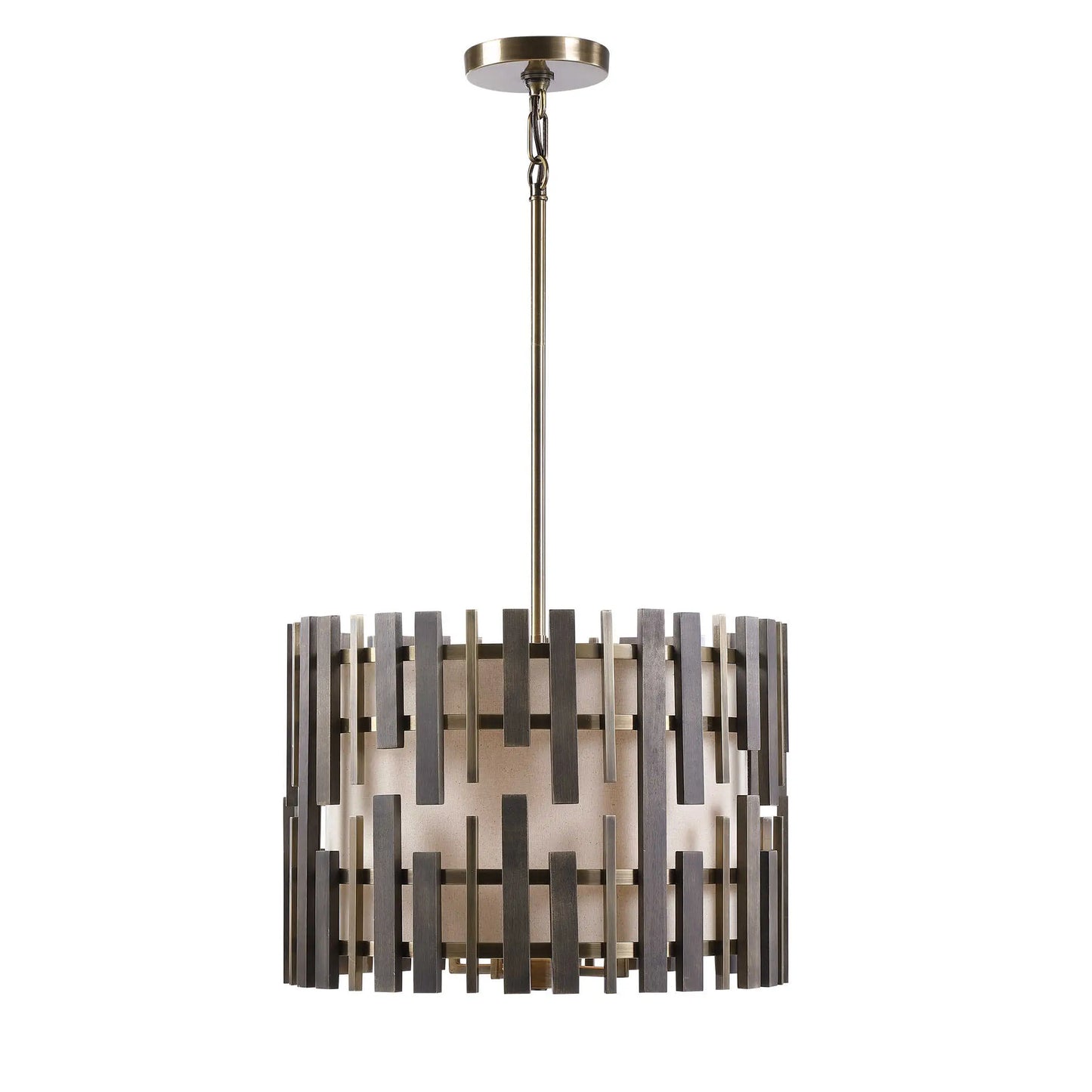 Contemporary Antique Brass Bars and Wood Pendant