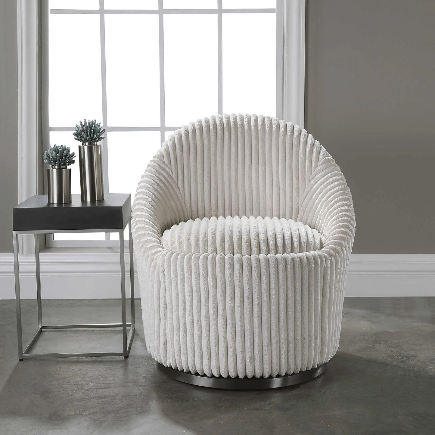 Ivory Chenille Swivel Chair