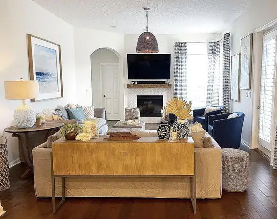 Contemporary Oatmeal Wash Wood and Metal Console Table