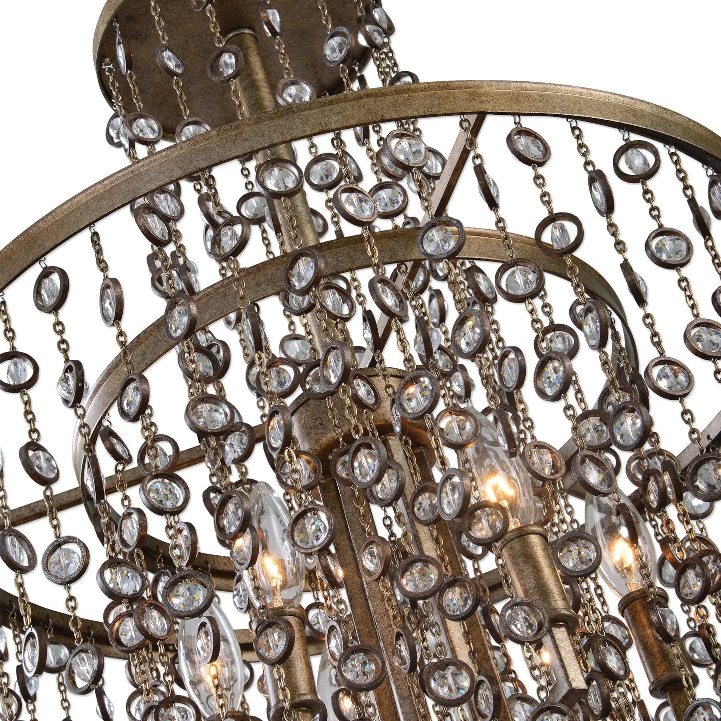 Encircled Cut Crystals Antique Finish Chandelier