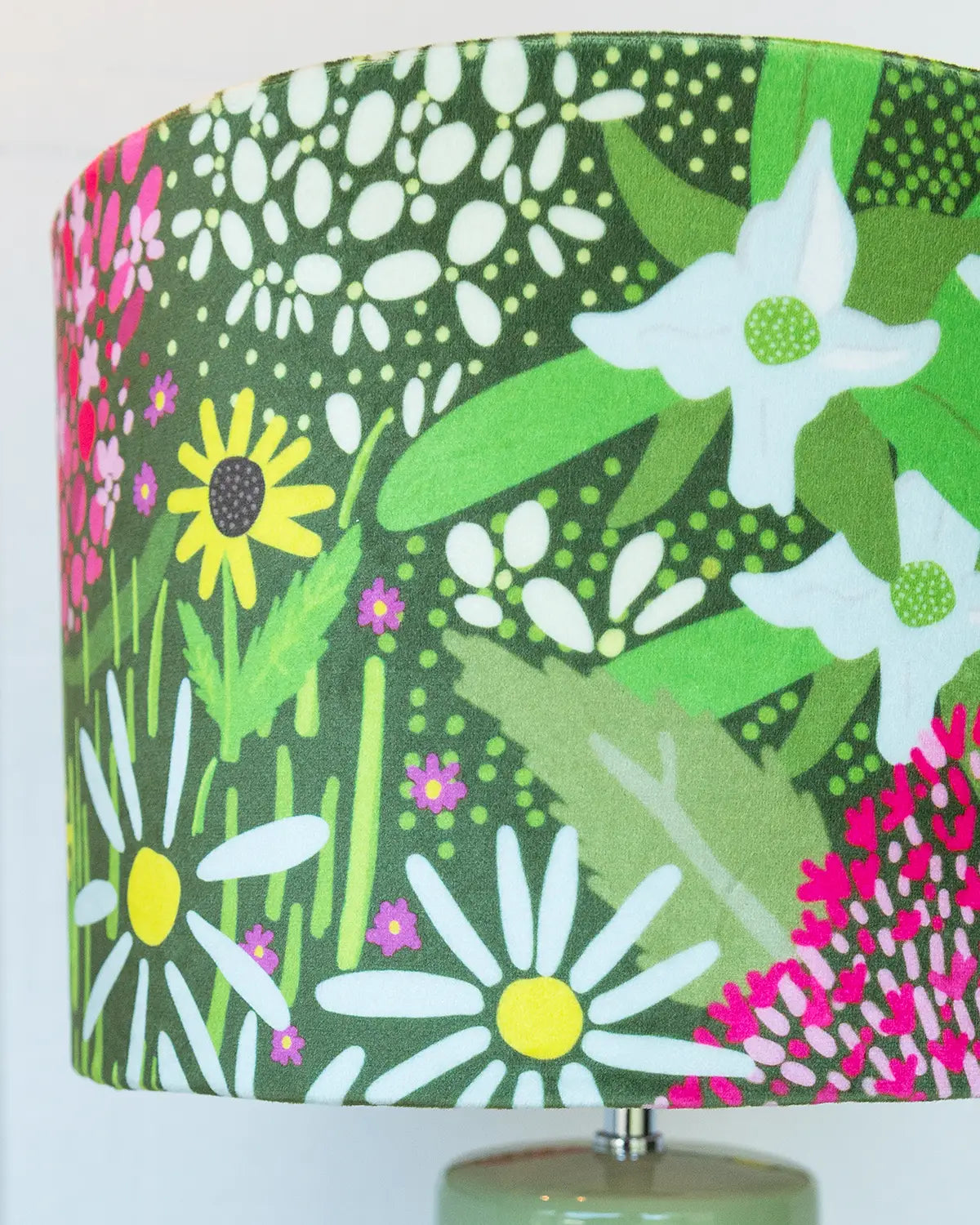 Green Table Lamp with Meadow Handmade Lampshade