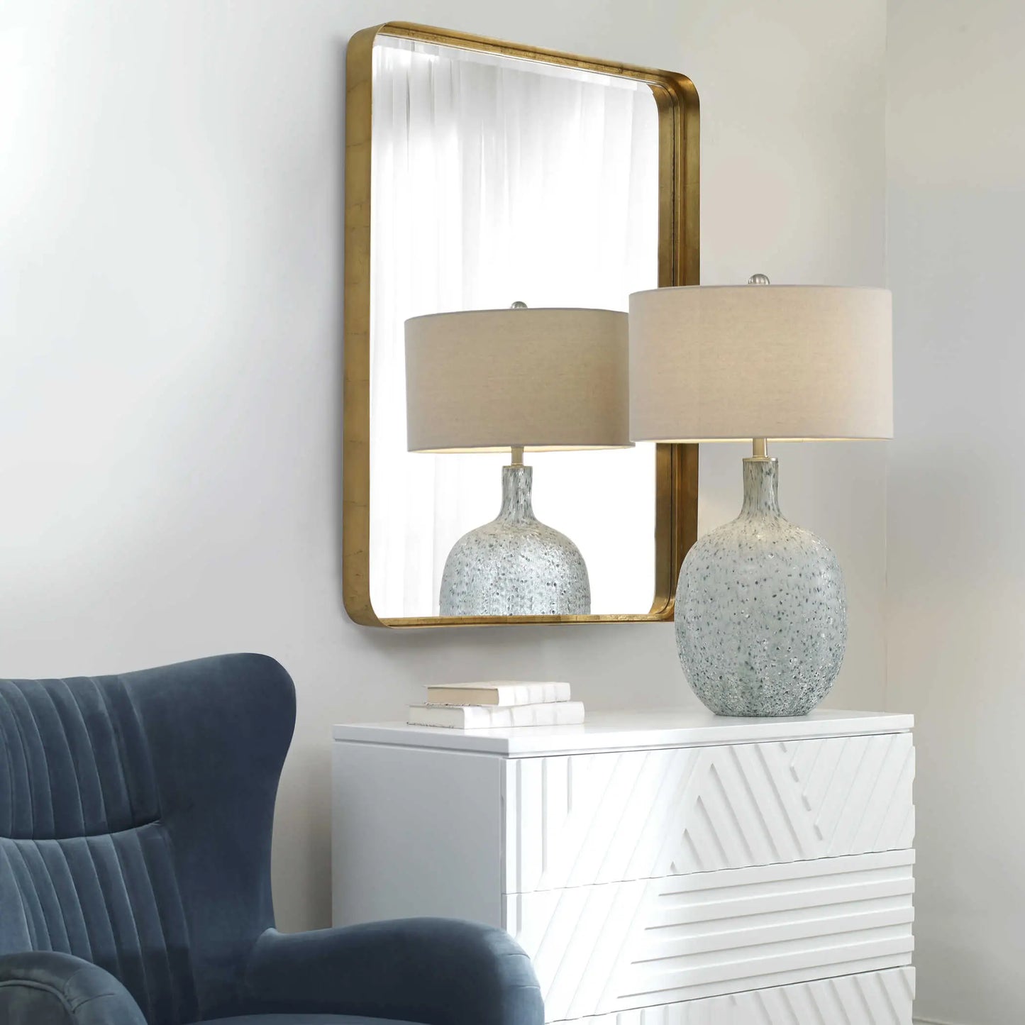 Gold Rounded-Corner Framed Mirror