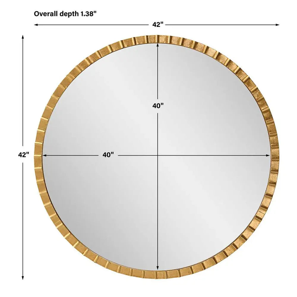 Dimensions of the Gold Beveled Round Mirror displayed with precise measurements