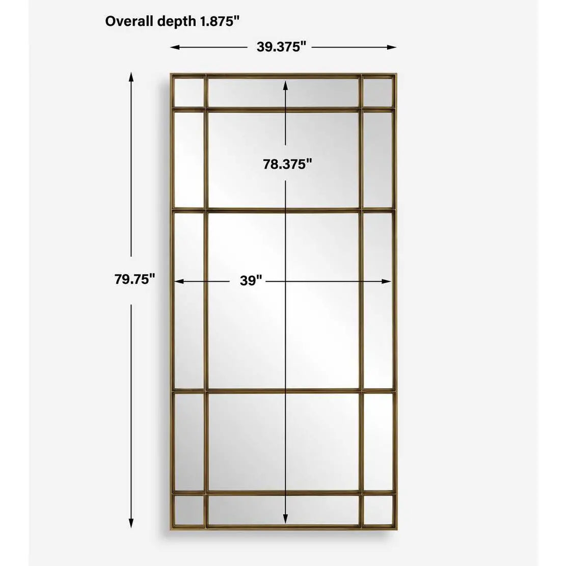 Dimensions of the Gold Paneled Mirror displayed with precise measurements