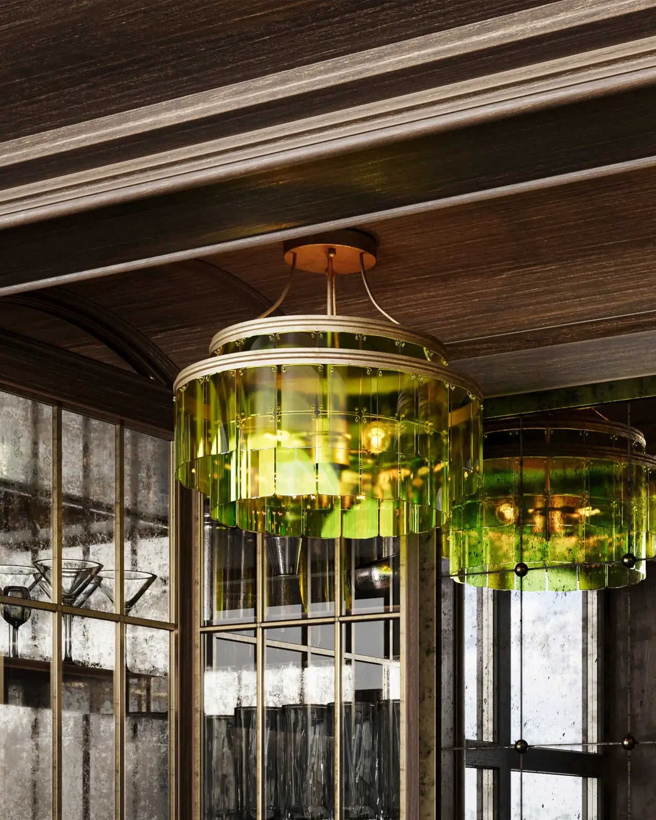 Gorgeous Green and Gold Flush Chandelier