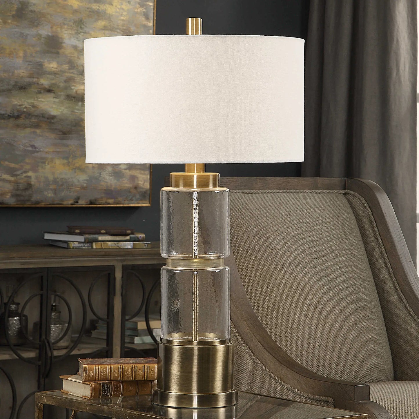 Hammered Glass & Brass Table Lamp