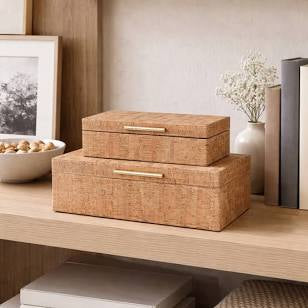Rectangular cork and wood boxes, set of 2
