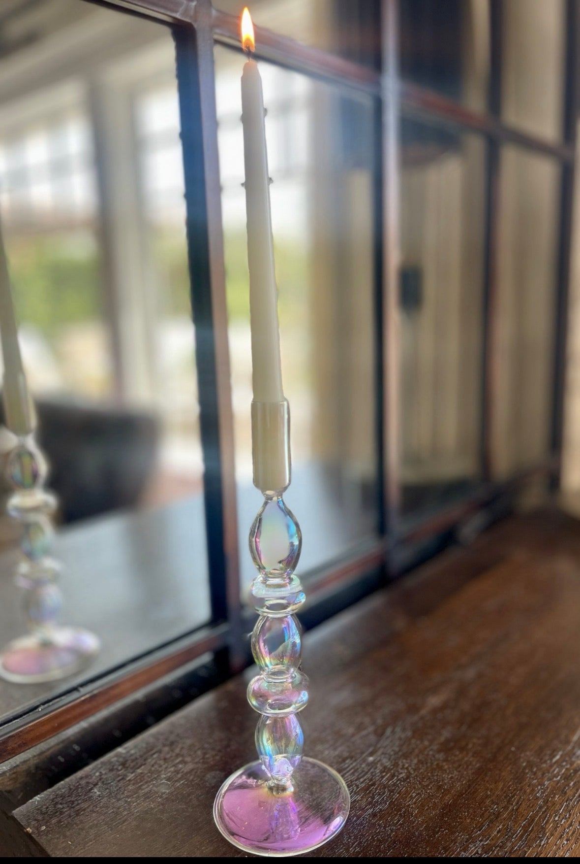 Clear Iridescent Candleholder