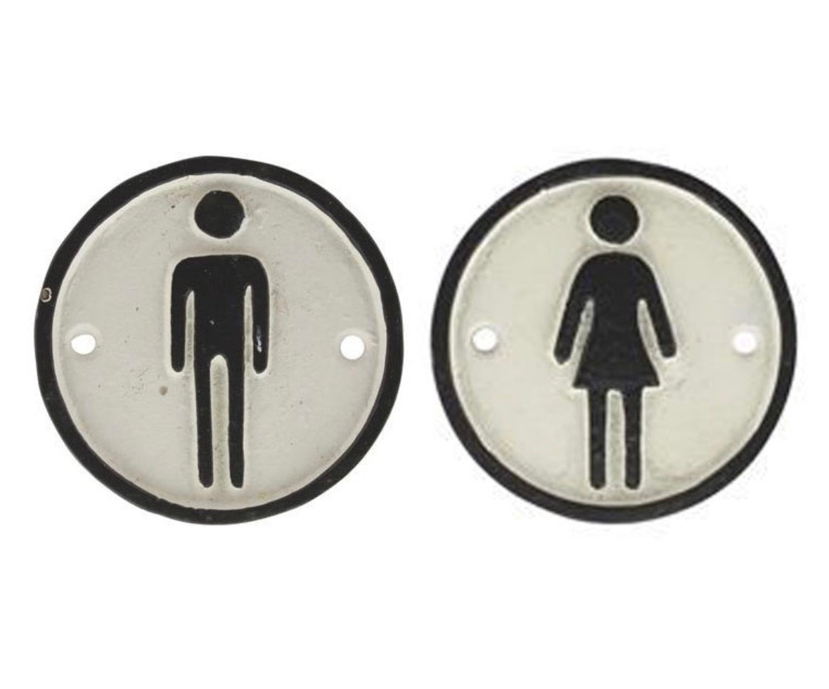 Metal Bathroom Signs, set of 2