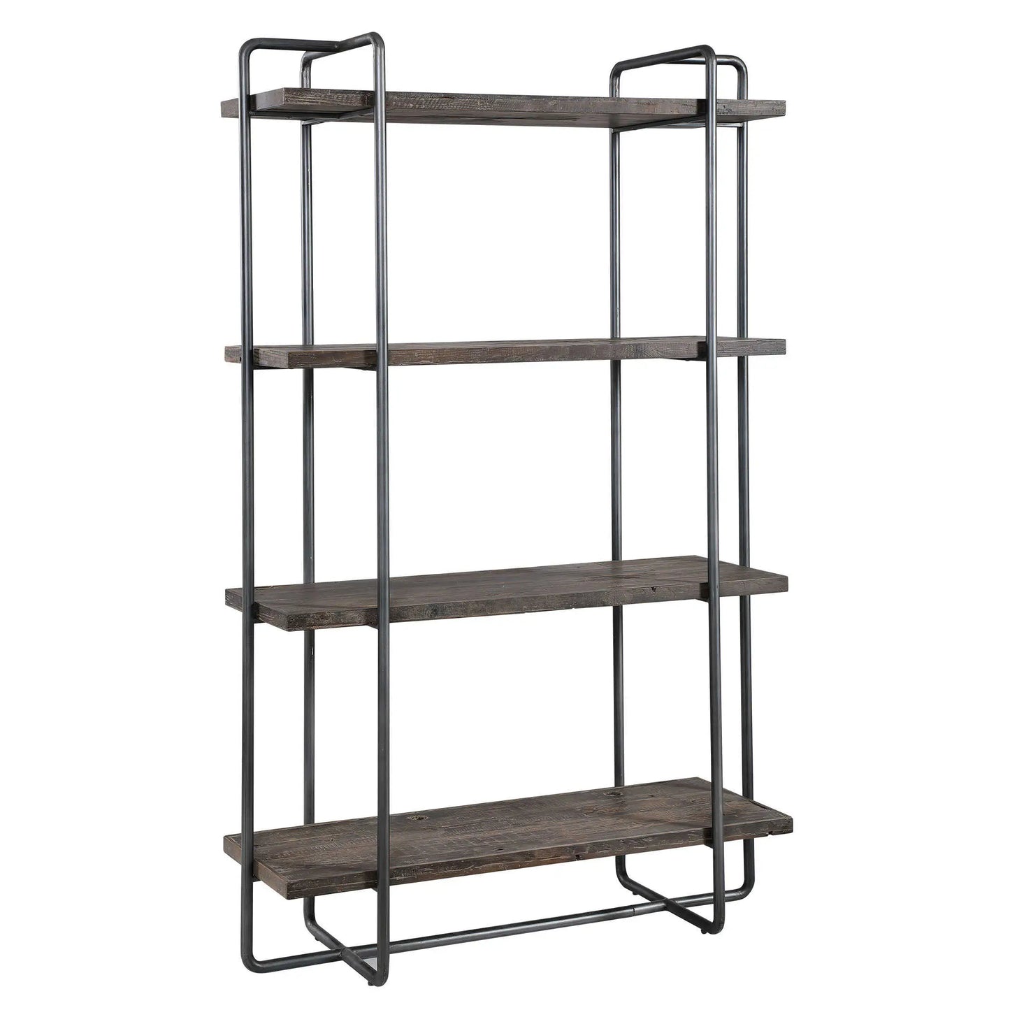 Industrial Floating Metal and Wood Bookcase