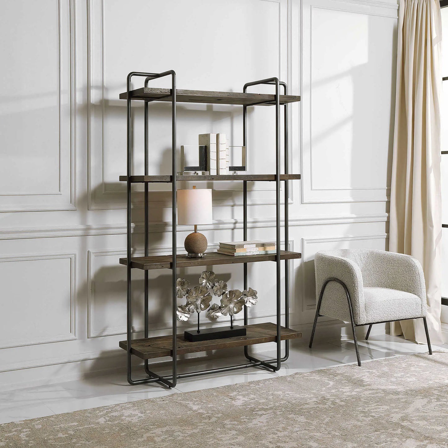 Industrial Floating Metal and Wood Bookcase