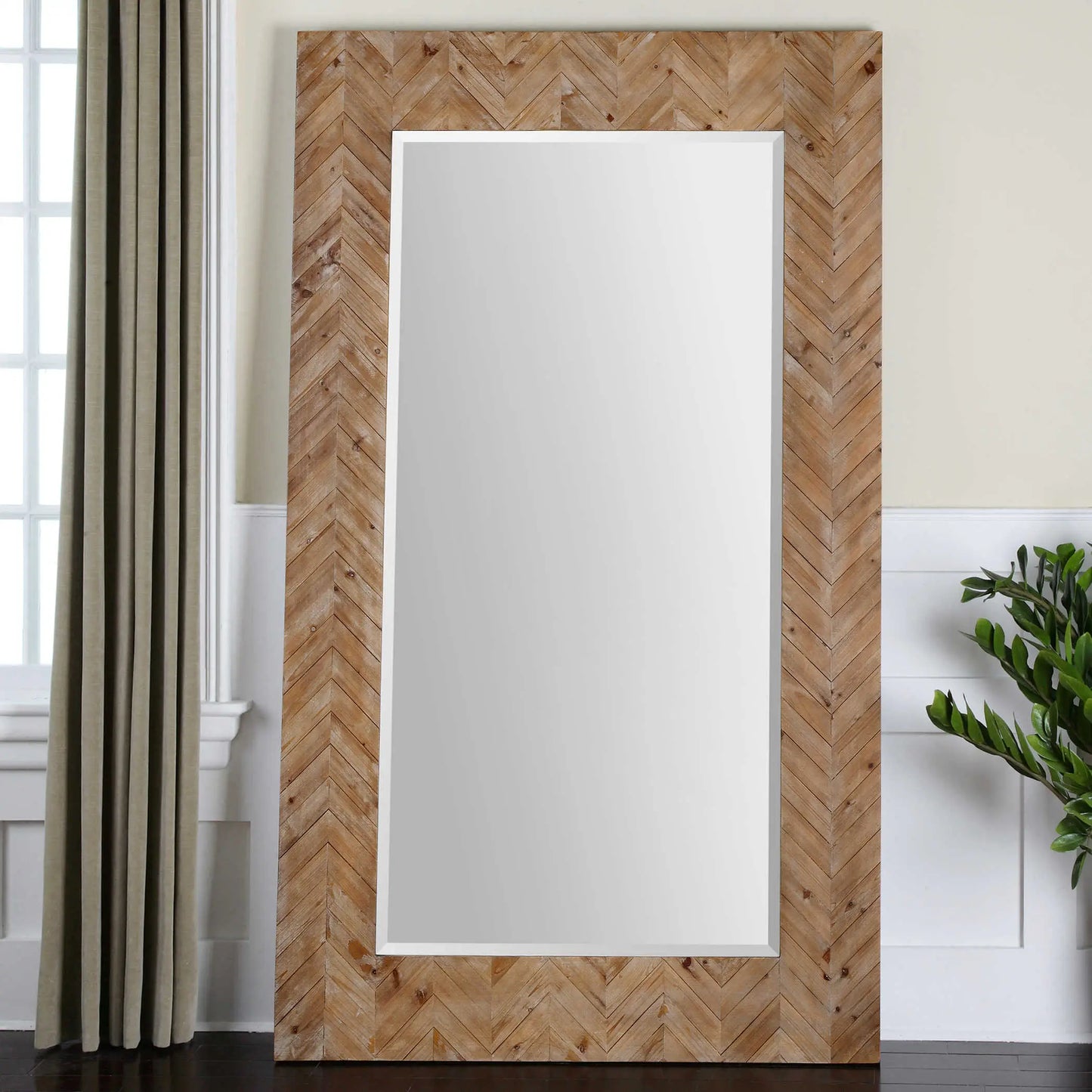 Large Wooden Chevron Rectangular Mirror