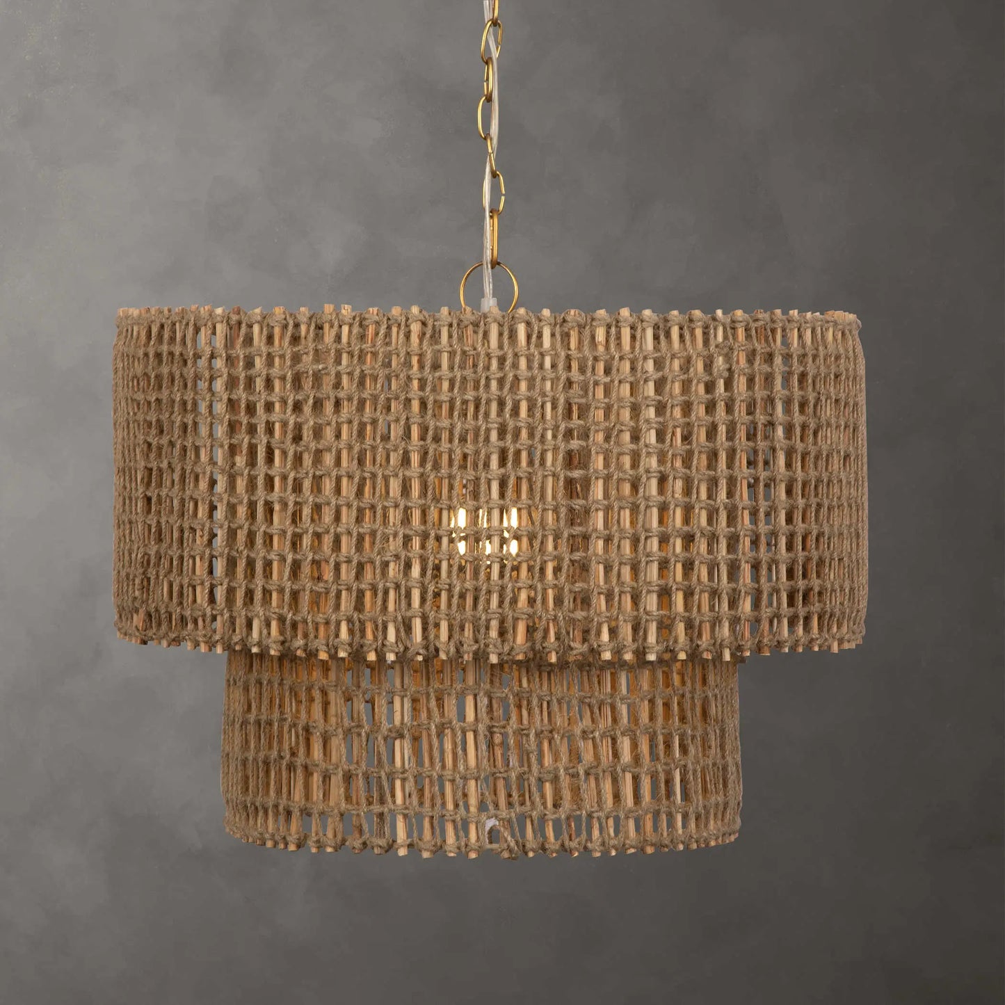 Natural Woven Jute 2-Tiered Chandelier