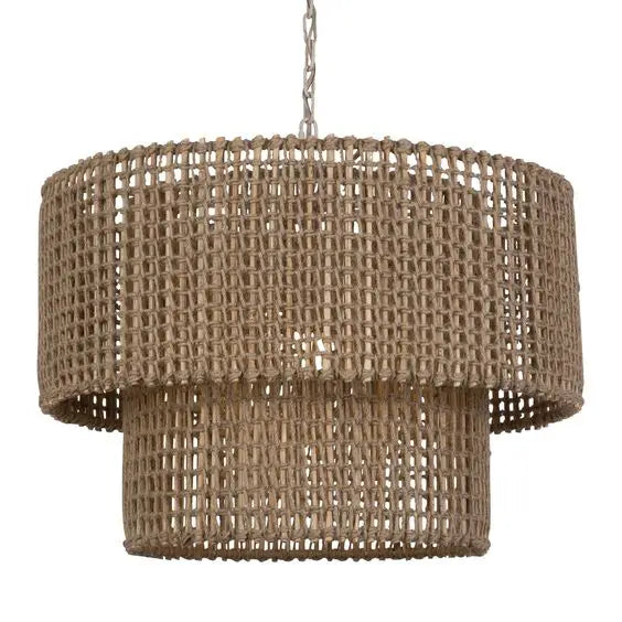 Natural Woven Jute 2-Tiered Chandelier