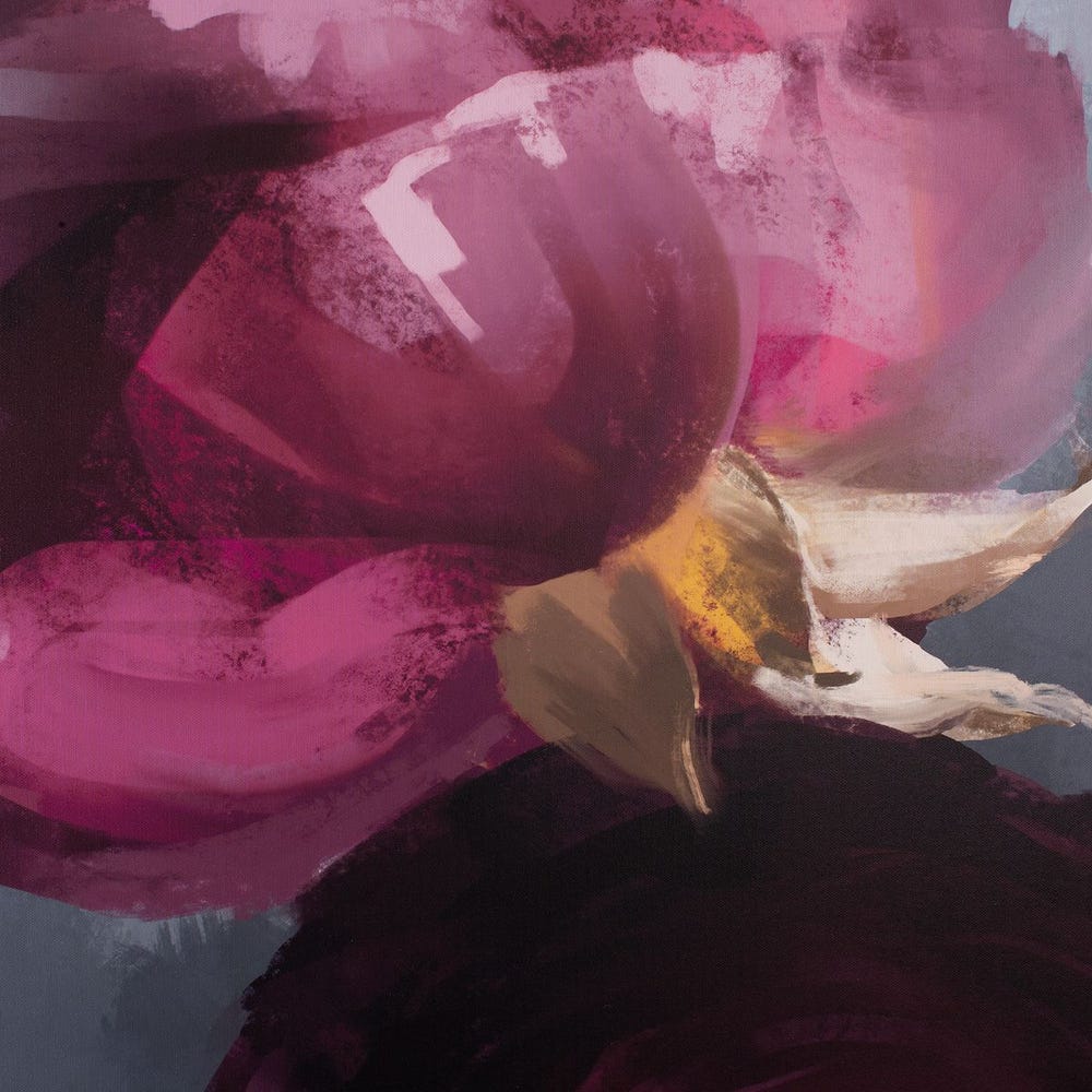 Plum Ranunculus in Smoky Gray – Framed Floral Canvas