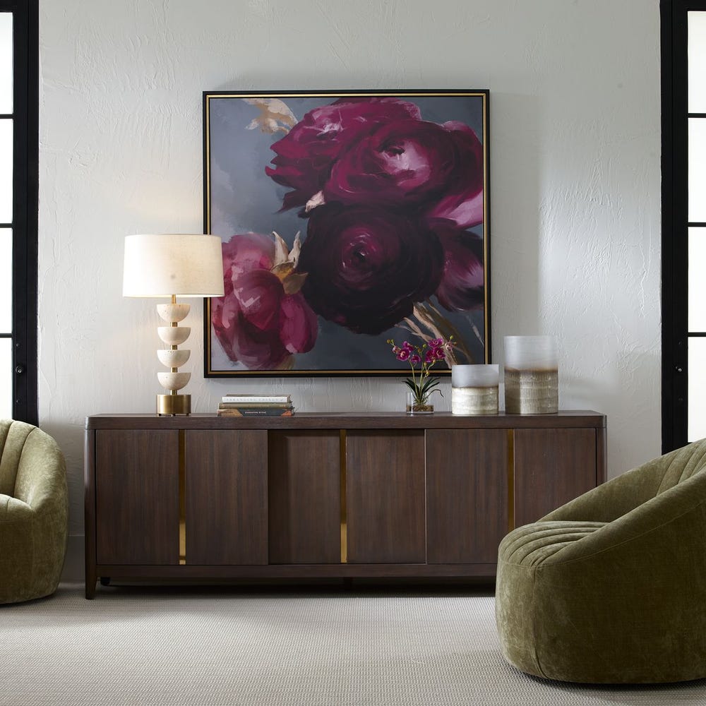 Plum Ranunculus in Smoky Gray – Framed Floral Canvas