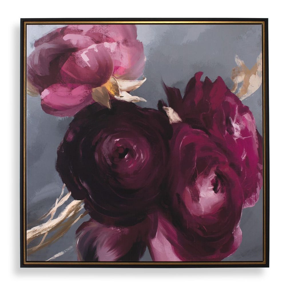 Plum Ranunculus in Smoky Gray – Framed Floral Canvas
