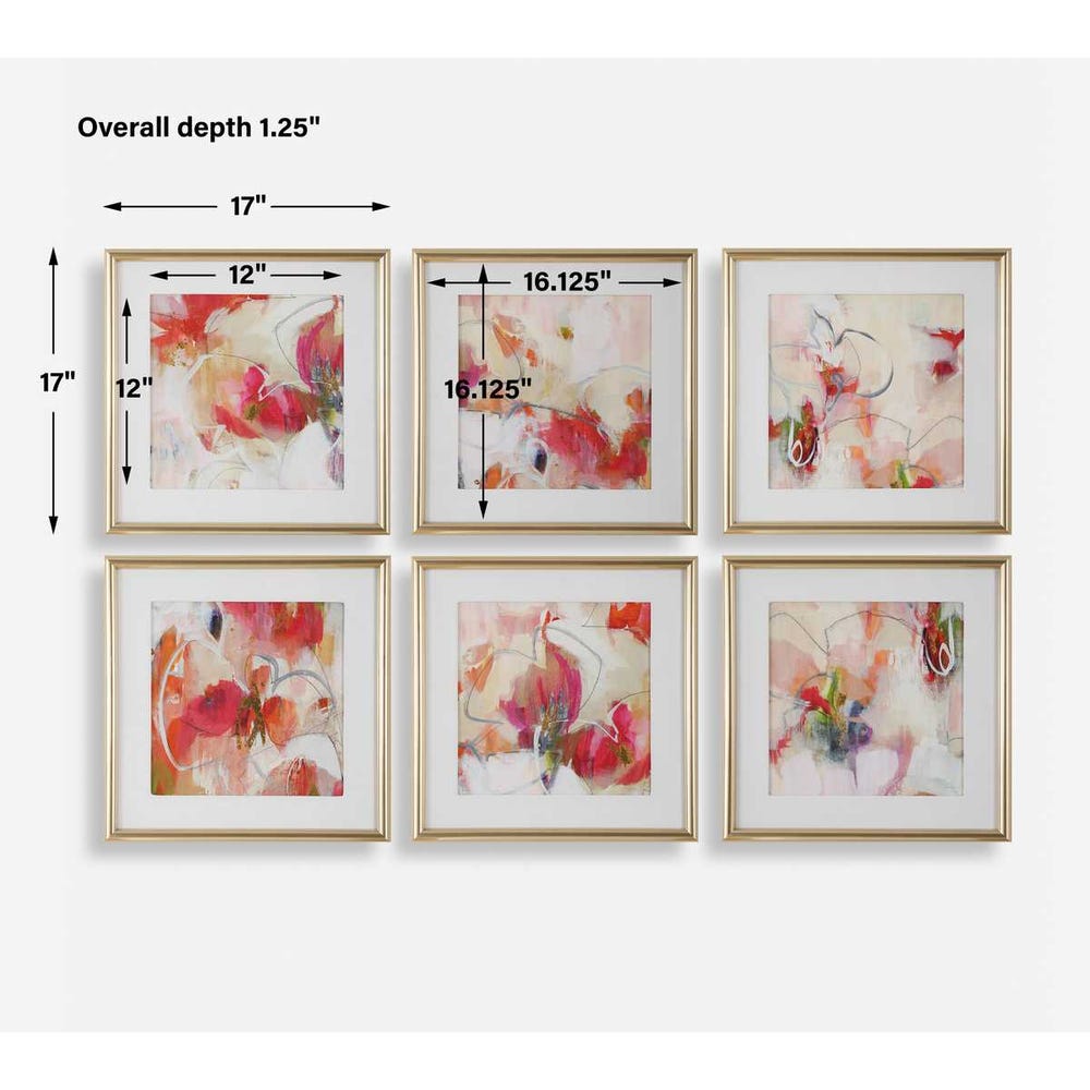 Scarlet Bloom Collection – Six Framed Abstract Prints