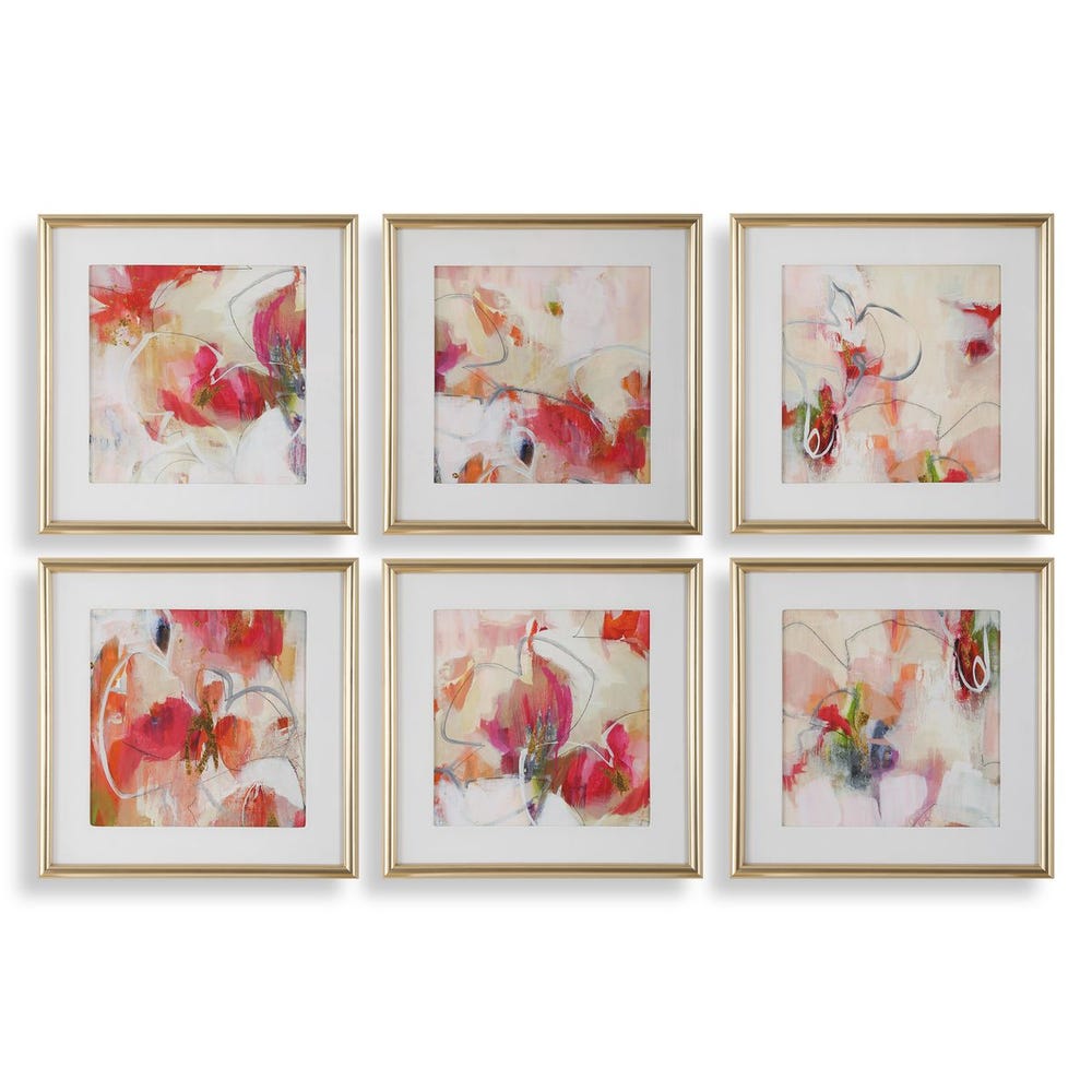 Scarlet Bloom Collection – Six Framed Abstract Prints