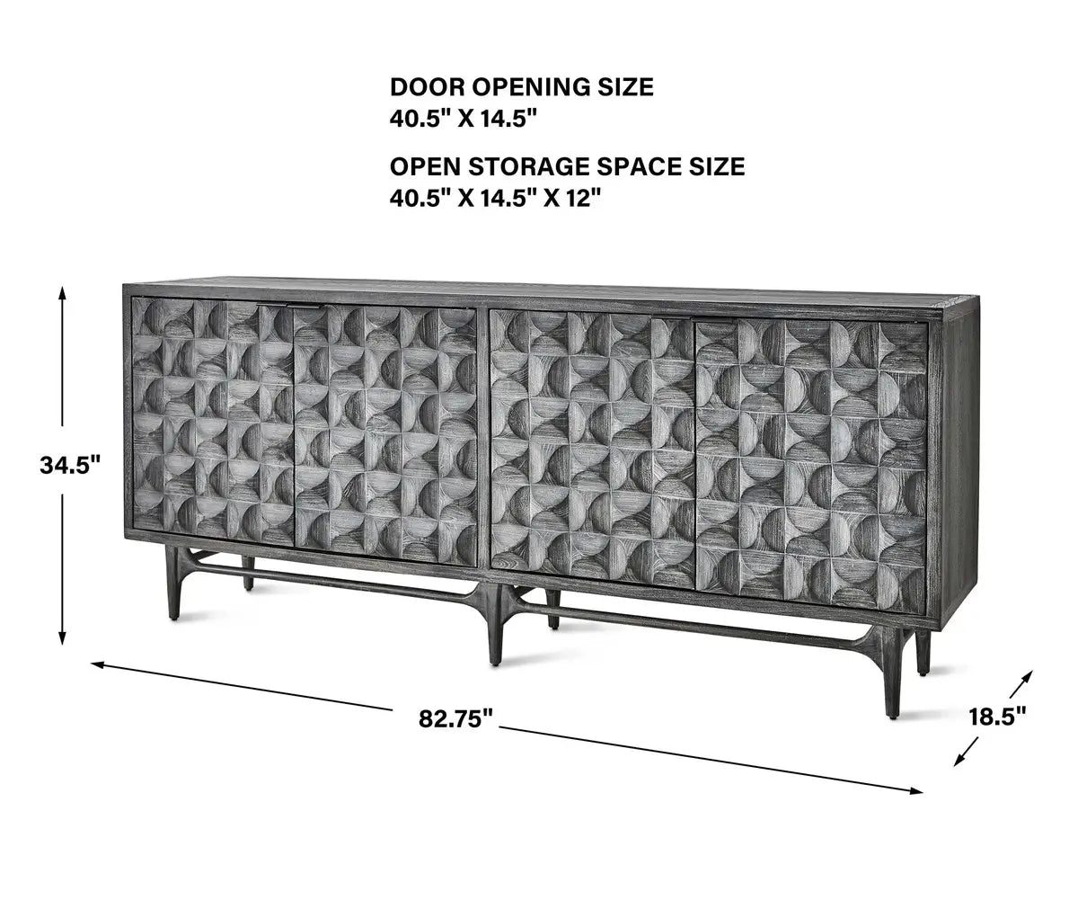 Floating Carved Elm 4-Door Cabinet