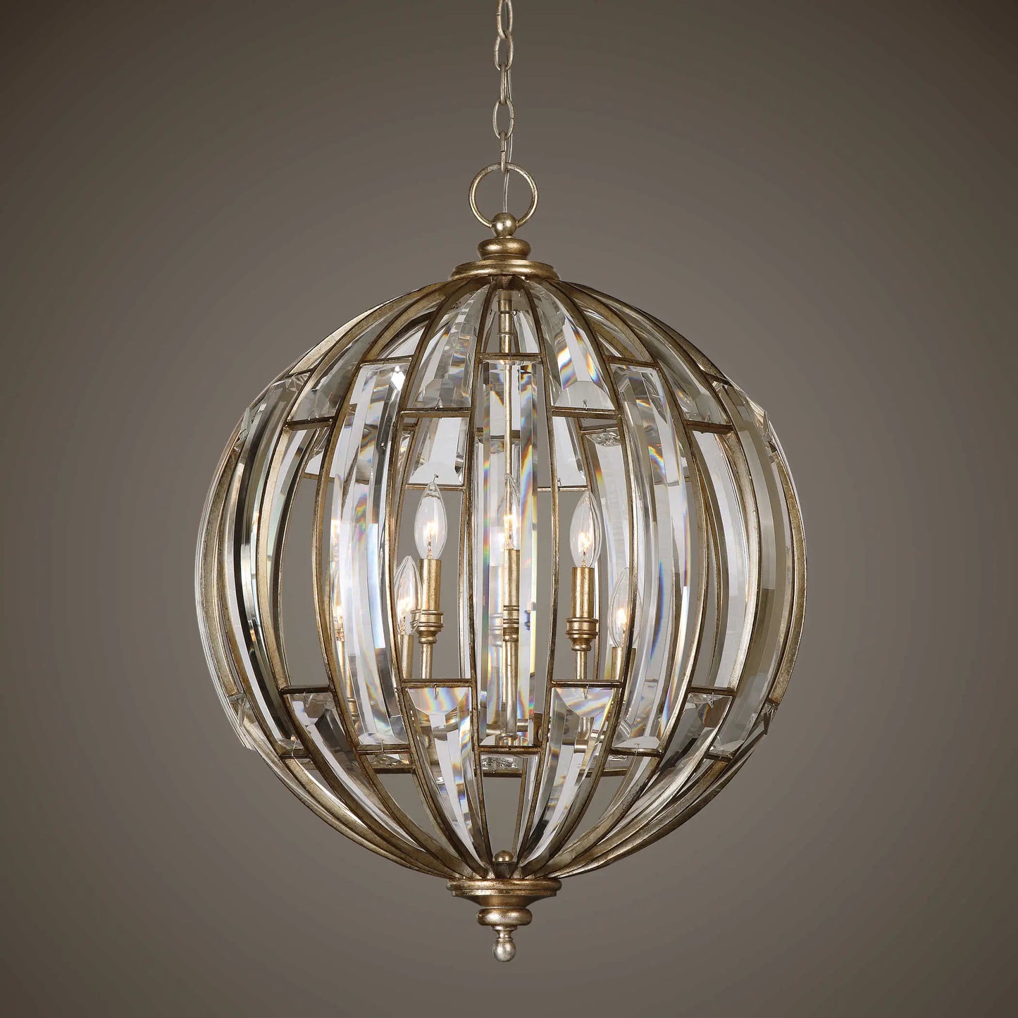Sphere Beveled Crystal Champagne Leaf Pendant