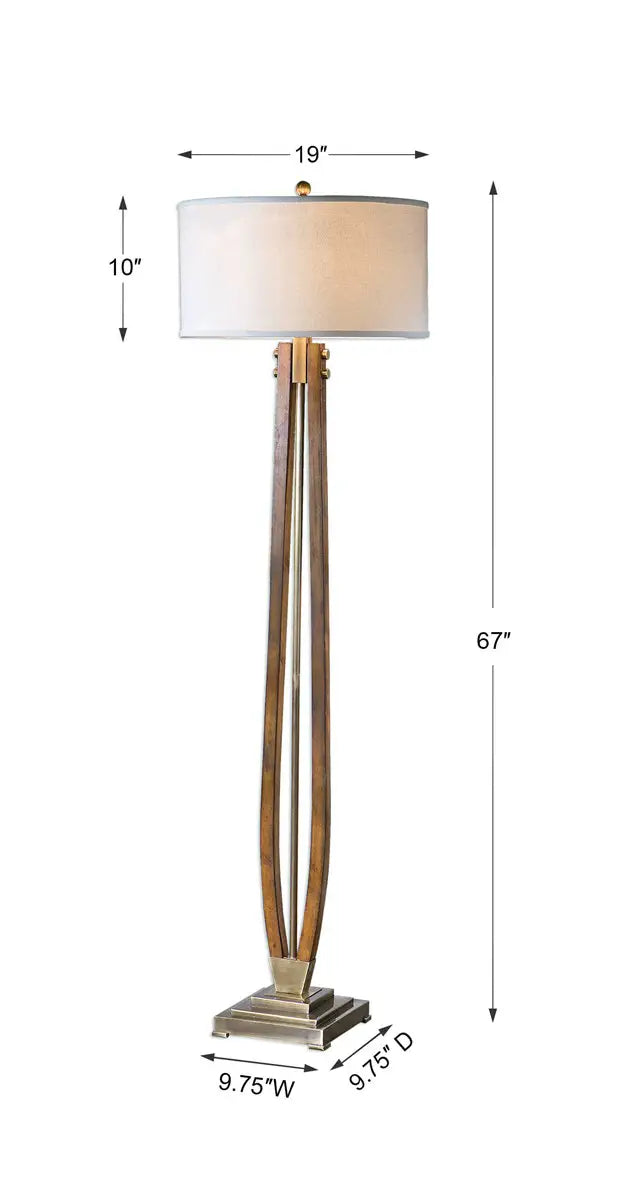 Burnished Wood & Bronze Floor Lamp