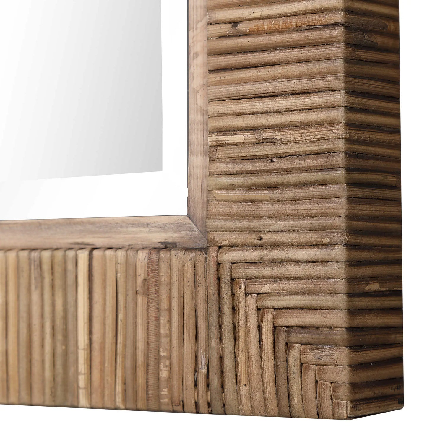 Wood and Rattan Rectangular Mirror