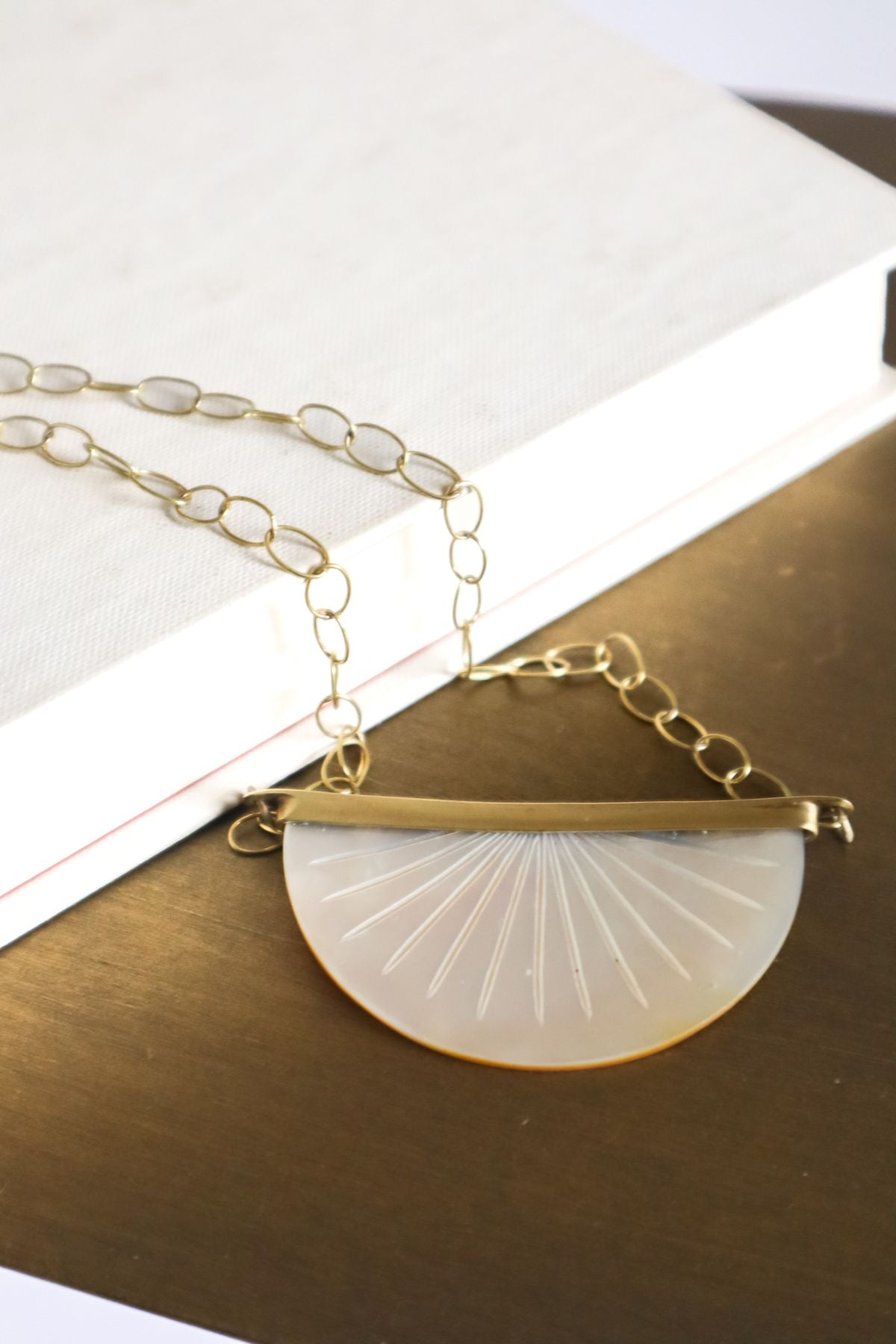 Brass Sunburst Mother of Pearl Adjustable Necklace