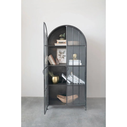 Arched Glass and Metal Cabinet