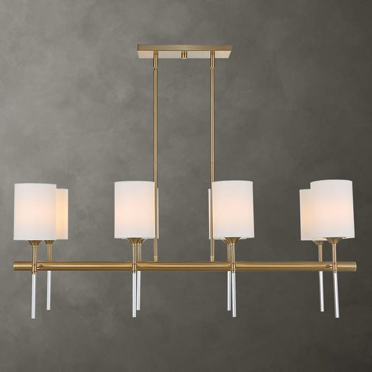 Awyr 8‑Light Linear Chandelier – Warm Brass Elegance