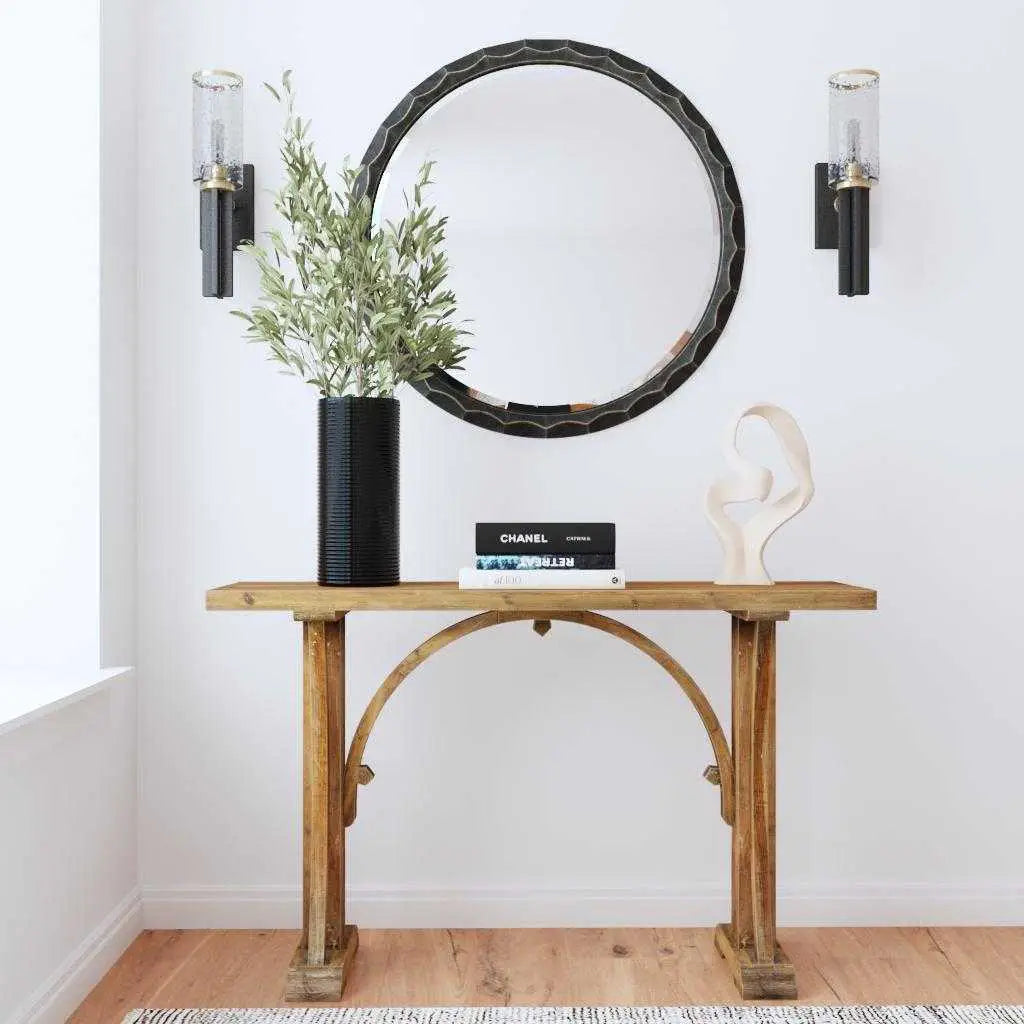 Black Scalloped Edged Round Mirror