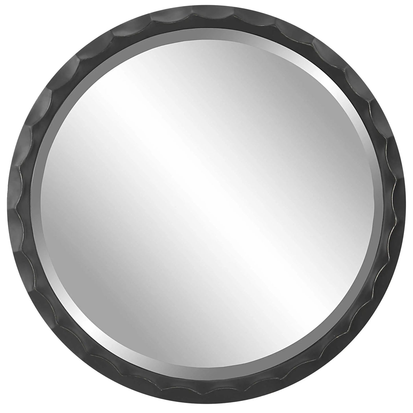 Black Scalloped Edged Round Mirror