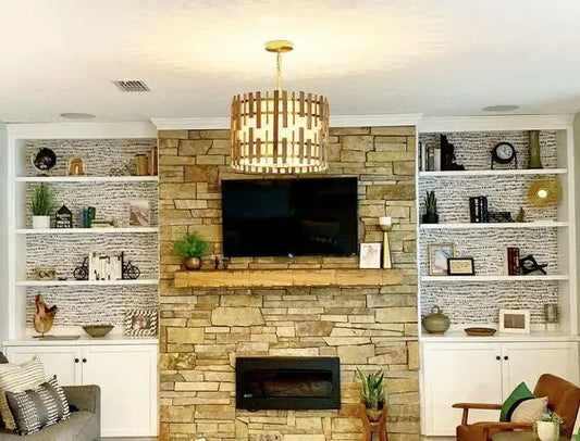 Contemporary Antique Brass Bars and Wood Pendant
