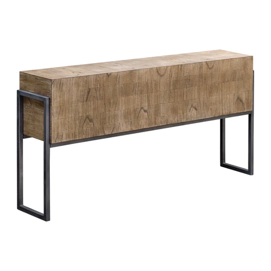Contemporary Oatmeal Wash Wood and Metal Console Table