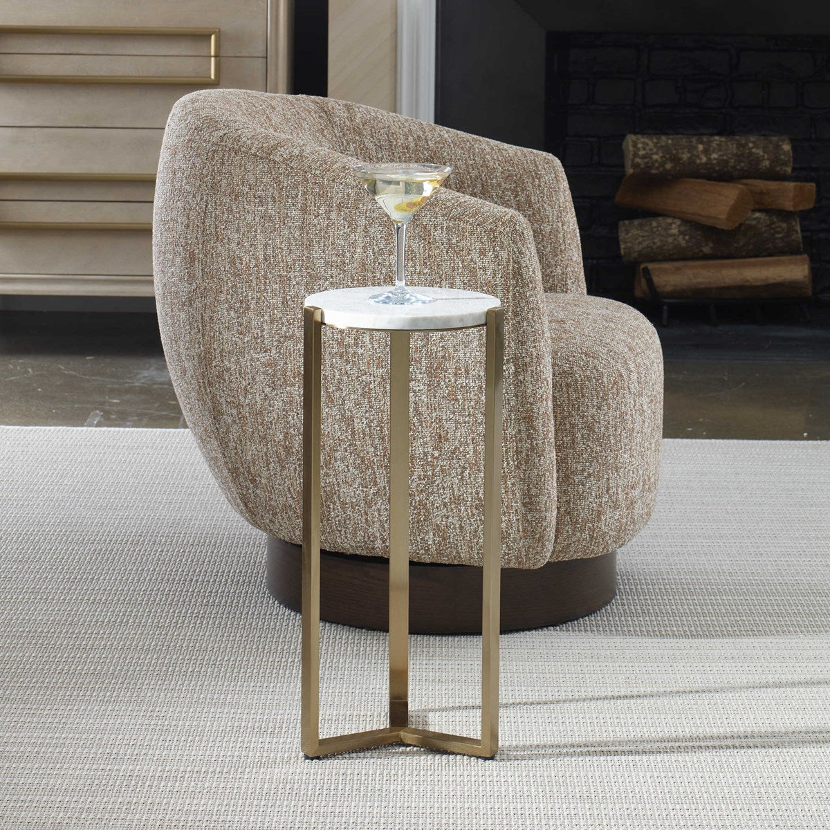 Carrara Marble & Brass Drink Table