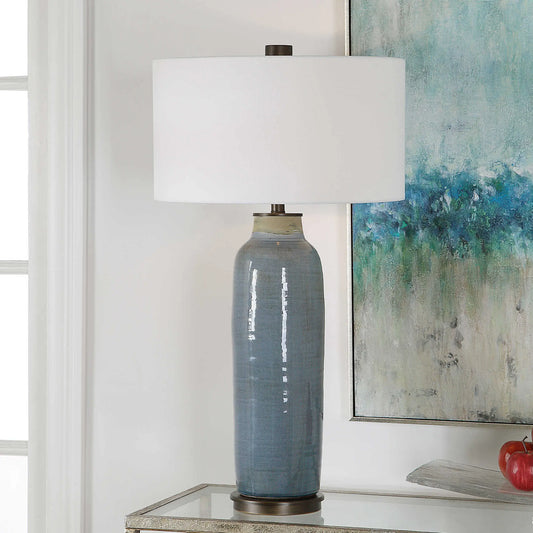 Distressed Slate Blue Ceramic Table Lamp