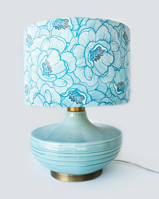 Aqua Table Lamp with Velvet Florals Handmade Lampshade