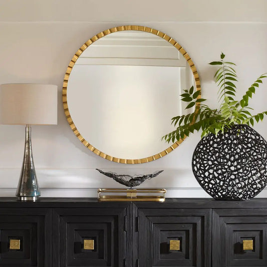 Gold Beveled Round Mirror