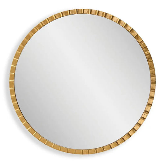 Gold Beveled Round Mirror with sleek gold frame and beveled glass