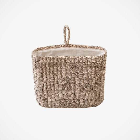 Hand-Woven Seagrass Wall Basket with Loop & Cotton Lining