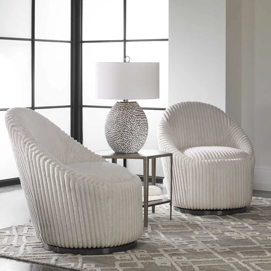 Ivory Chenille Swivel Chair