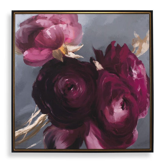 Plum Ranunculus in Smoky Gray – Framed Floral Canvas