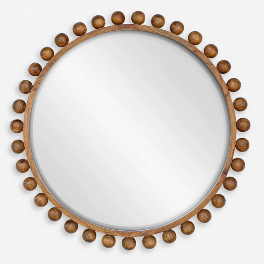 Round Wood-Beaded Mirror